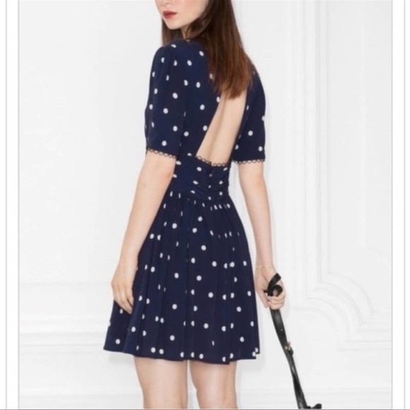 & Other Stories Dresses & Skirts - & Other Stories Women's Polka Dot Open Back Mini Dress Navy Blue Ruched Waist 2